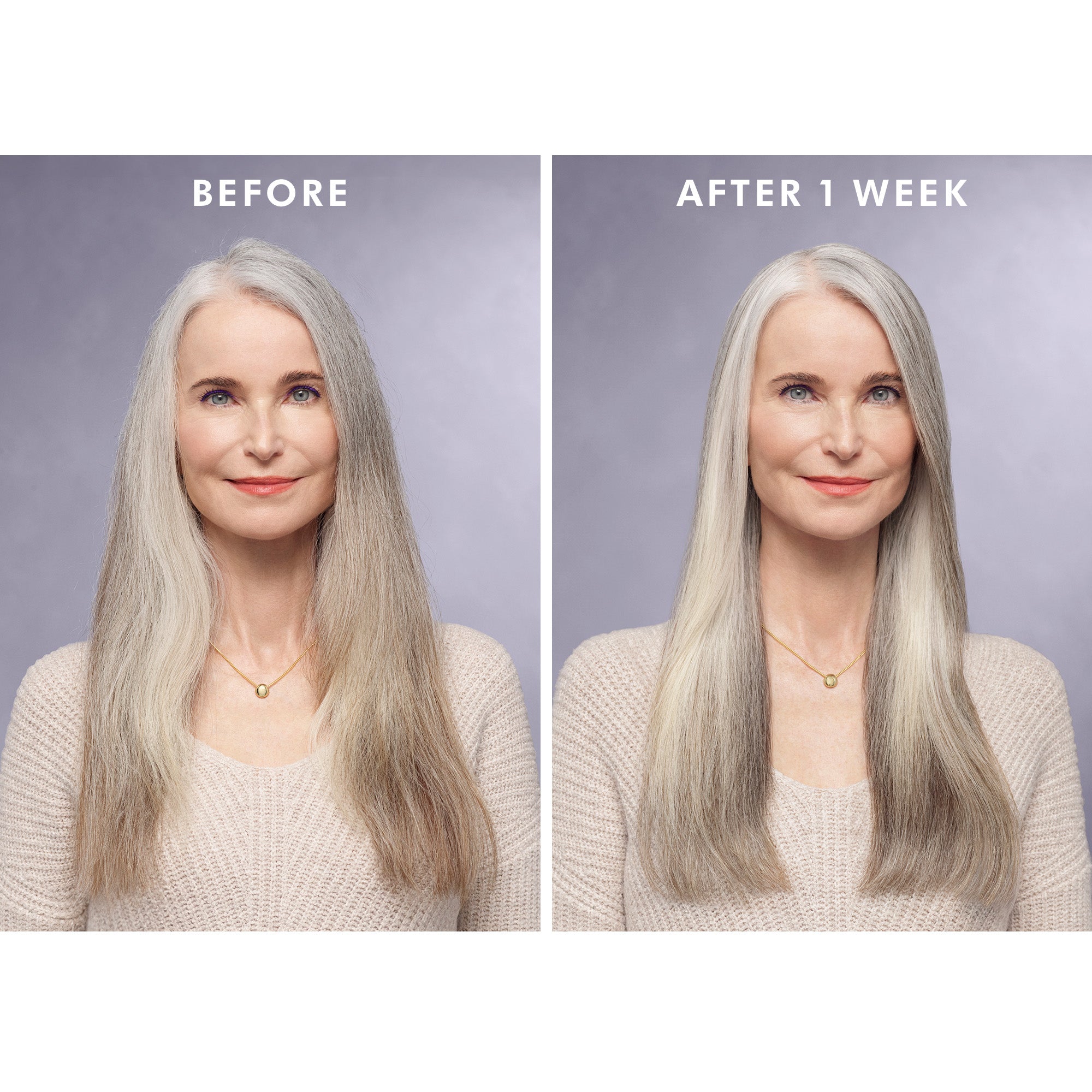 תמונות של לפני ואחרי שבוע של שימוש בשמן בשיער אפור